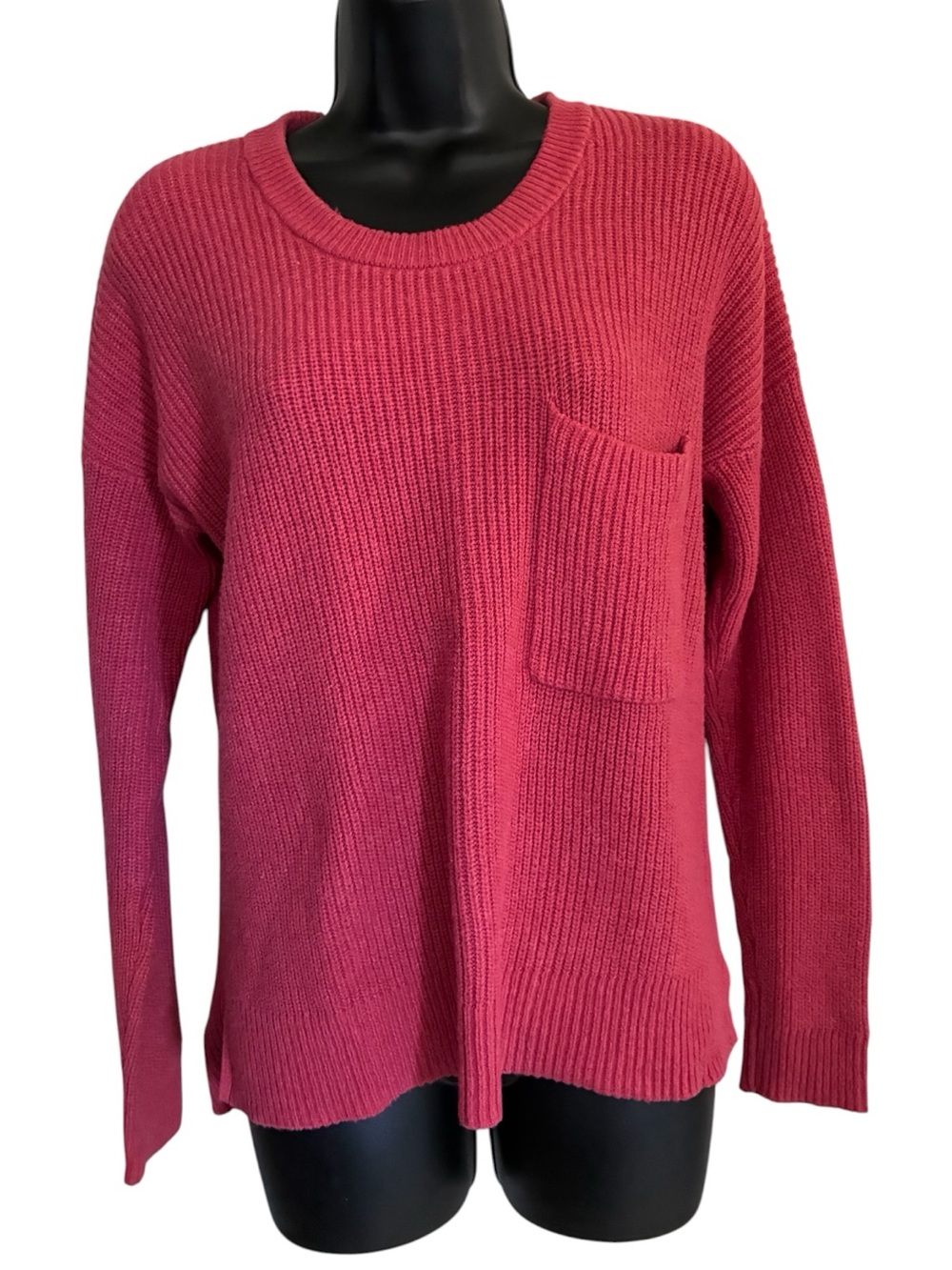 Madewell Cabincore Berry Red Indie Fall Crewneck Sweater Chest Pocket Sz S